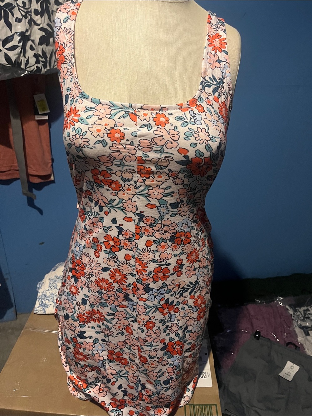 Sleeveless Floral Scoop Mini Dress - Pink/Coral Floral